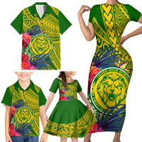 Personalised Leone High School Family Matching Short Sleeve Bodycon Dress and Hawaiian Shirt American Samoa Schools Polynesian Tropical Flowers - Wonder Print Shop