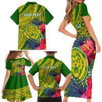 Personalised Leone High School Family Matching Short Sleeve Bodycon Dress and Hawaiian Shirt American Samoa Schools Polynesian Tropical Flowers - Wonder Print Shop