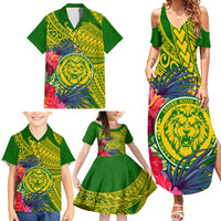 Personalised Leone High School Family Matching Summer Maxi Dress and Hawaiian Shirt American Samoa Schools Polynesian Tropical Flowers - Wonder Print Shop