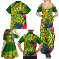 Personalised Leone High School Family Matching Summer Maxi Dress and Hawaiian Shirt American Samoa Schools Polynesian Tropical Flowers - Wonder Print Shop