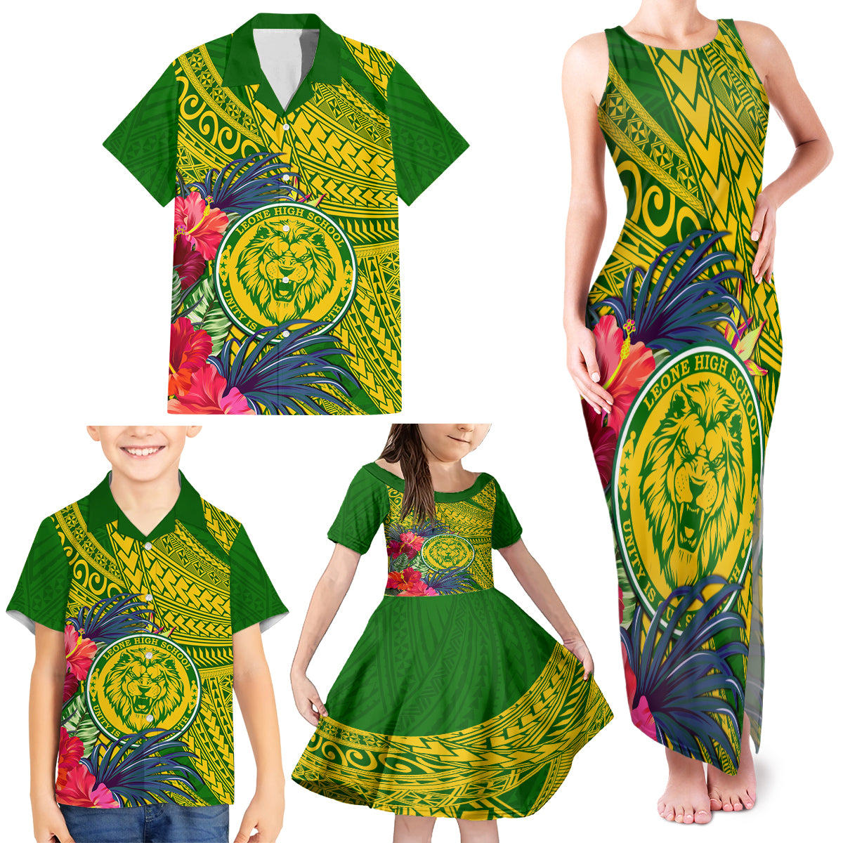 Personalised Leone High School Family Matching Tank Maxi Dress and Hawaiian Shirt American Samoa Schools Polynesian Tropical Flowers - Wonder Print Shop