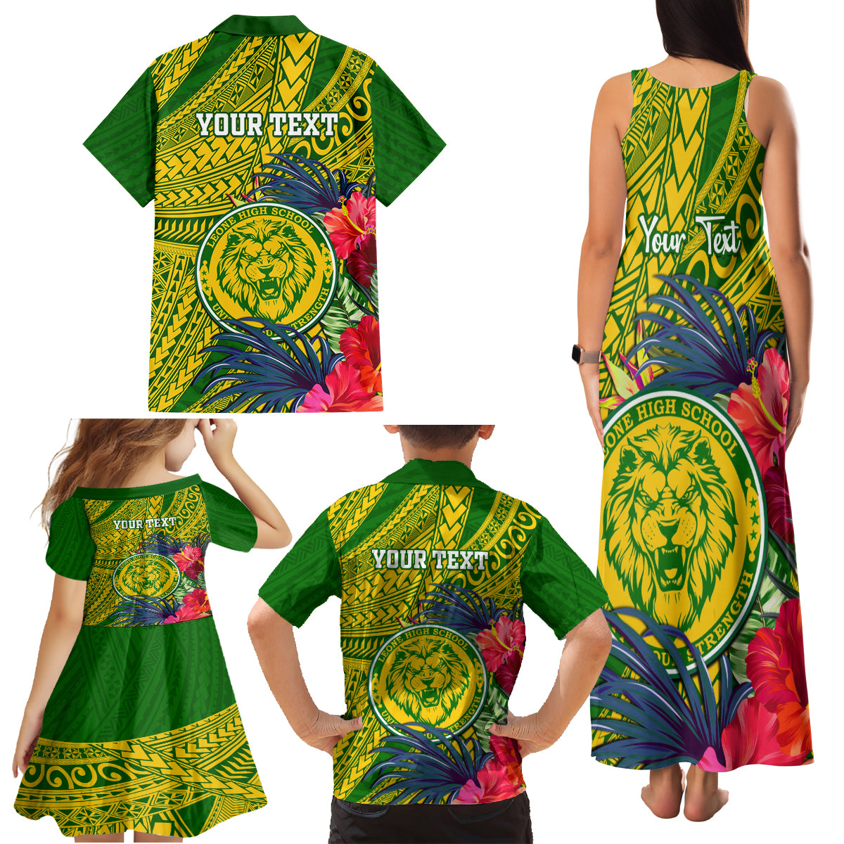 Personalised Leone High School Family Matching Tank Maxi Dress and Hawaiian Shirt American Samoa Schools Polynesian Tropical Flowers - Wonder Print Shop