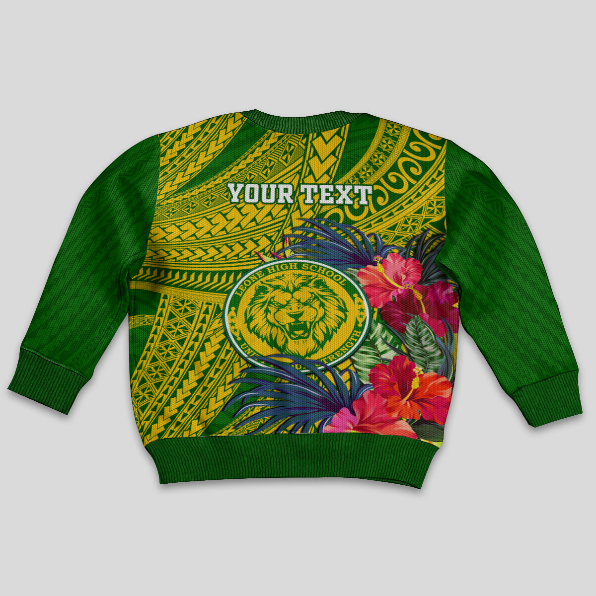 Personalised Leone High School Kid Ugly Christmas Sweater American Samoa Schools Polynesian Tropical Flowers - Wonder Print Shop