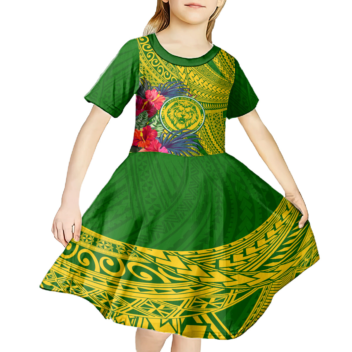 Personalised Leone High School Kid Short Sleeve Dress American Samoa Schools Polynesian Tropical Flowers - Wonder Print Shop