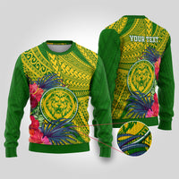 Personalised Leone High School Ugly Christmas Sweater American Samoa Schools Polynesian Tropical Flowers - Wonder Print Shop