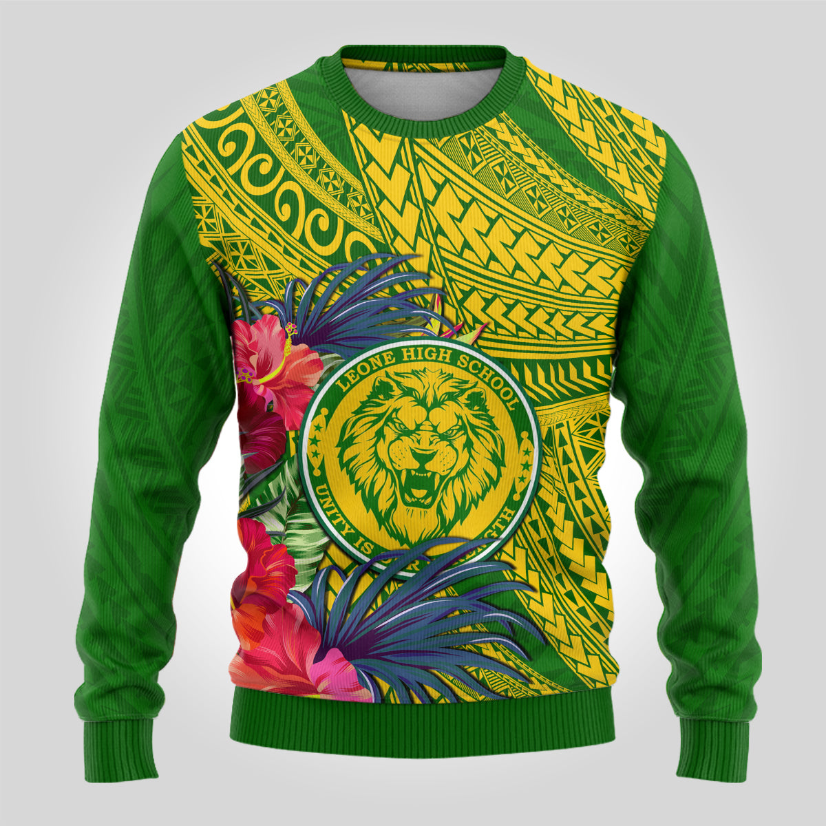 Personalised Leone High School Ugly Christmas Sweater American Samoa Schools Polynesian Tropical Flowers - Wonder Print Shop