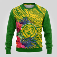 Personalised Leone High School Ugly Christmas Sweater American Samoa Schools Polynesian Tropical Flowers - Wonder Print Shop