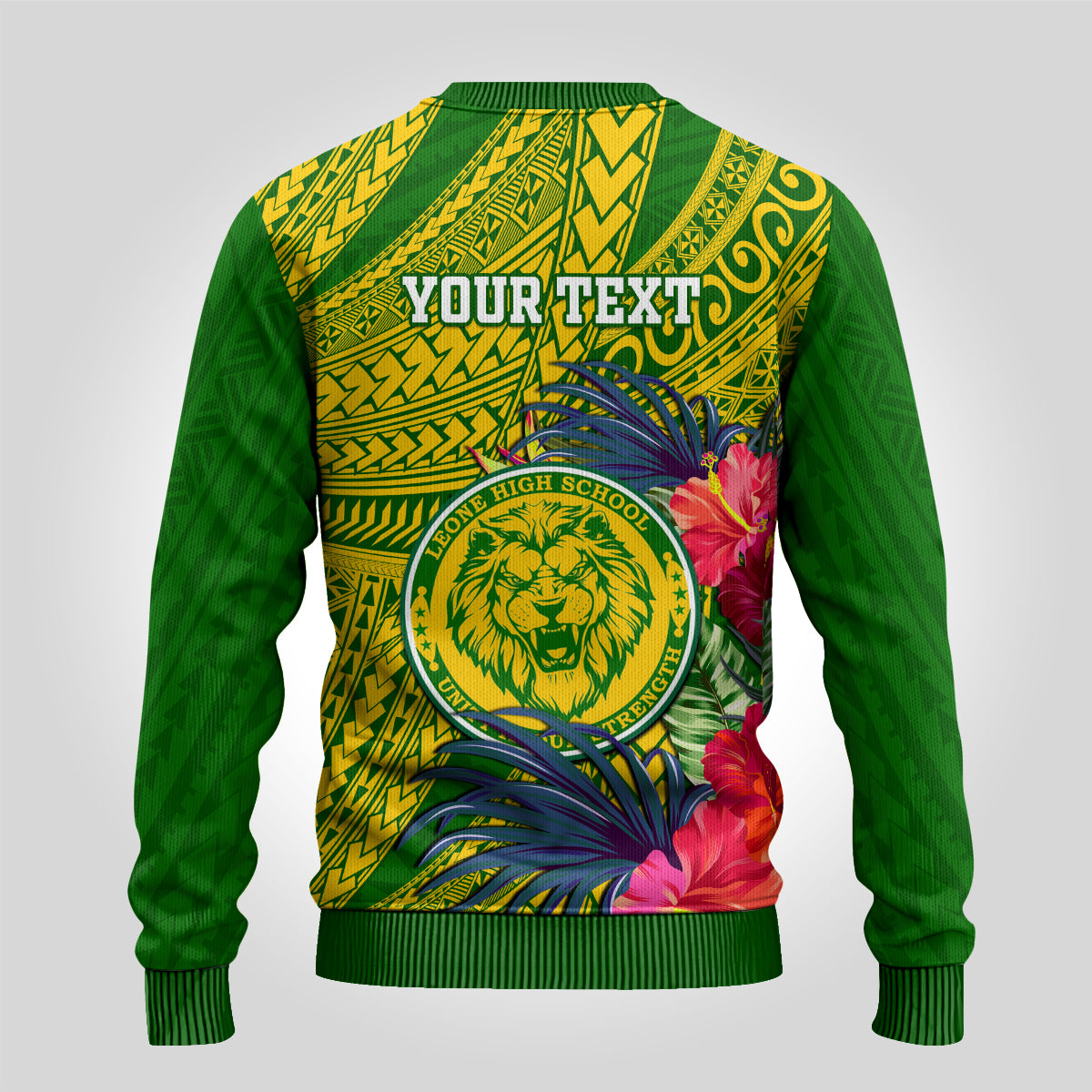 Personalised Leone High School Ugly Christmas Sweater American Samoa Schools Polynesian Tropical Flowers - Wonder Print Shop