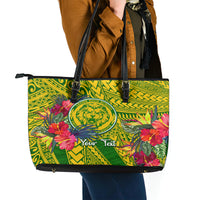 Personalised Leone High School Leather Tote Bag American Samoa Schools Polynesian Tropical Flowers - Wonder Print Shop