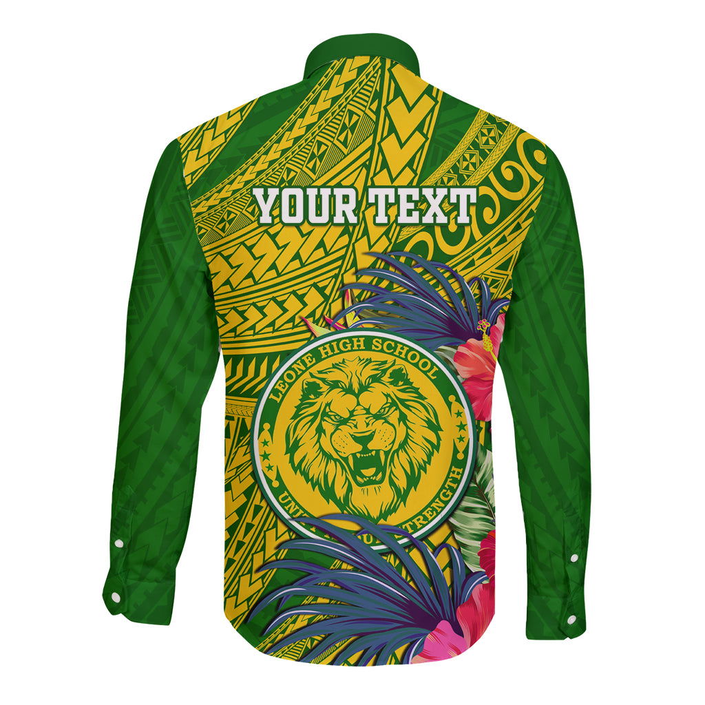 Personalised Leone High School Long Sleeve Button Shirt American Samoa Schools Polynesian Tropical Flowers - Wonder Print Shop
