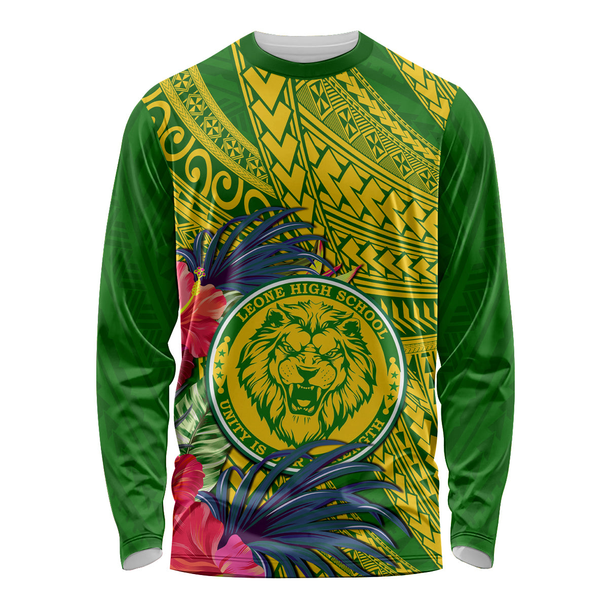 Personalised Leone High School Long Sleeve Shirt American Samoa Schools Polynesian Tropical Flowers - Wonder Print Shop