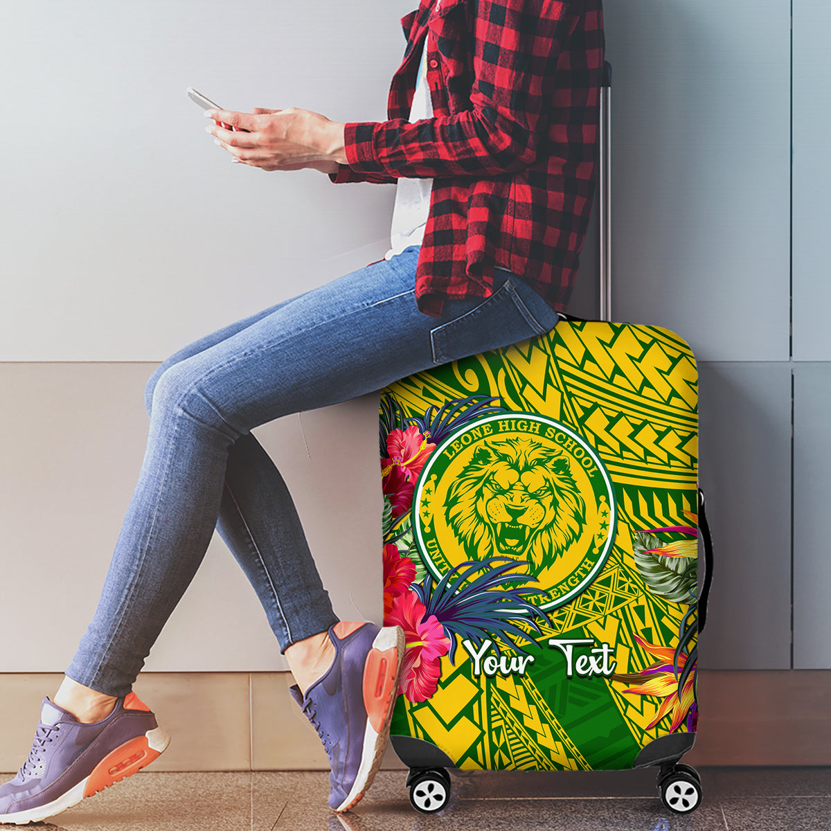 Personalised Leone High School Luggage Cover American Samoa Schools Polynesian Tropical Flowers - Wonder Print Shop