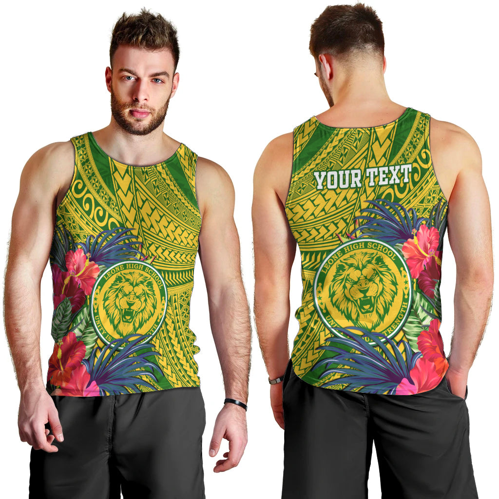 Personalised Leone High School Men Tank Top American Samoa Schools Polynesian Tropical Flowers - Wonder Print Shop