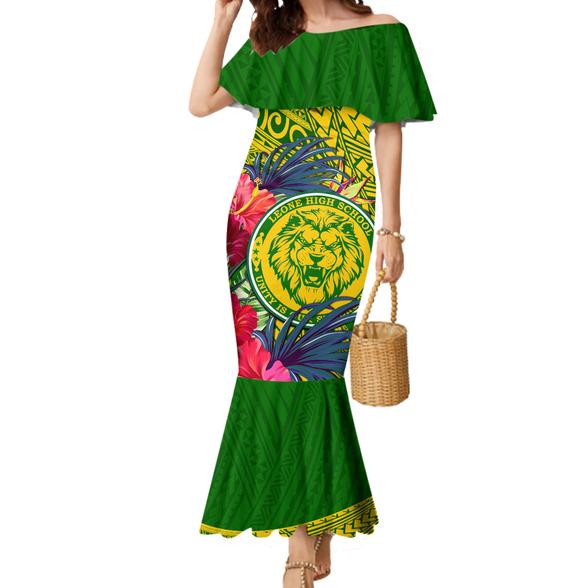 Personalised Leone High School Mermaid Dress American Samoa Schools Polynesian Tropical Flowers - Wonder Print Shop
