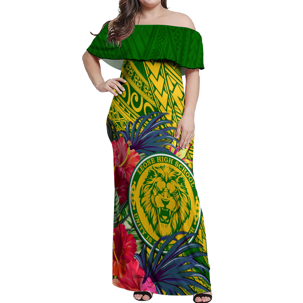 Personalised Leone High School Off Shoulder Maxi Dress American Samoa Schools Polynesian Tropical Flowers - Wonder Print Shop