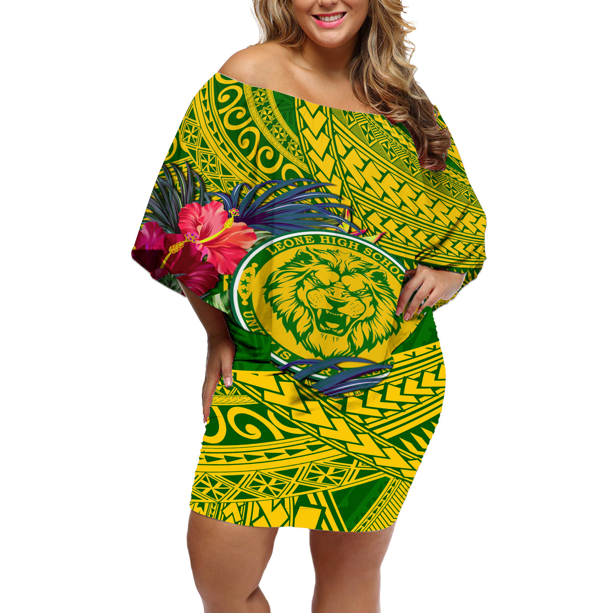 Personalised Leone High School Off Shoulder Short Dress American Samoa Schools Polynesian Tropical Flowers - Wonder Print Shop
