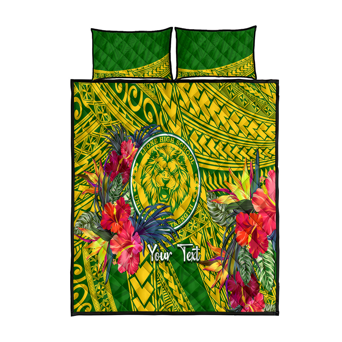 Personalised Leone High School Quilt Bed Set American Samoa Schools Polynesian Tropical Flowers - Wonder Print Shop