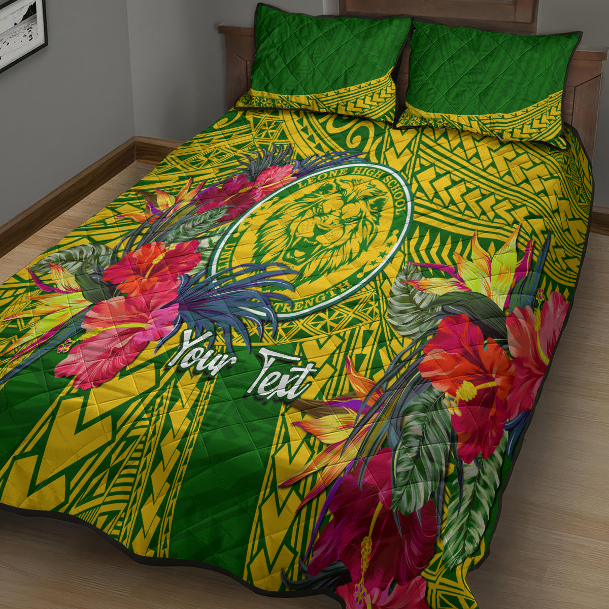 Personalised Leone High School Quilt Bed Set American Samoa Schools Polynesian Tropical Flowers - Wonder Print Shop