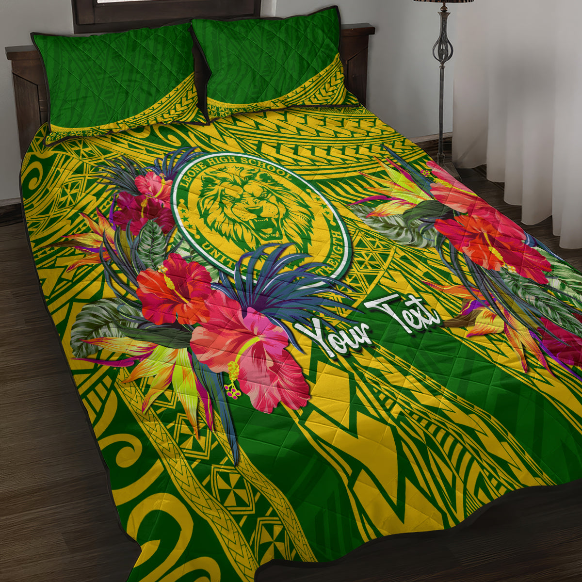 Personalised Leone High School Quilt Bed Set American Samoa Schools Polynesian Tropical Flowers - Wonder Print Shop