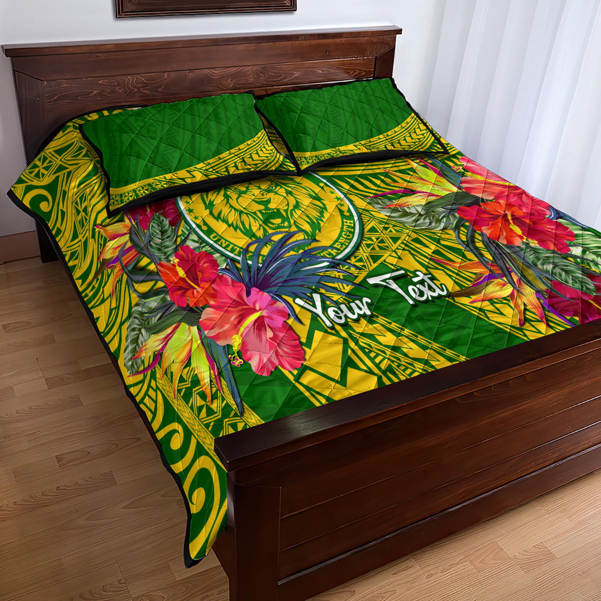 Personalised Leone High School Quilt Bed Set American Samoa Schools Polynesian Tropical Flowers - Wonder Print Shop