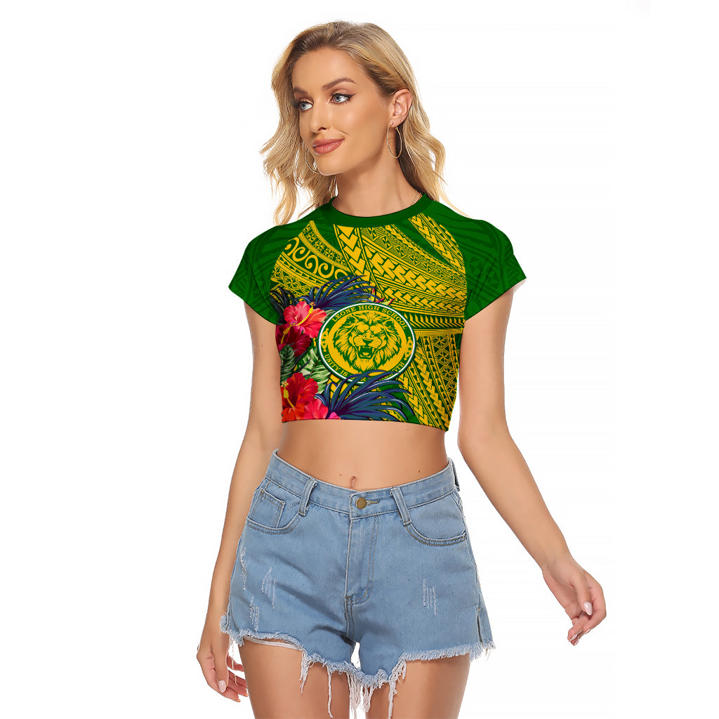 Personalised Leone High School Raglan Cropped T Shirt American Samoa Schools Polynesian Tropical Flowers - Wonder Print Shop