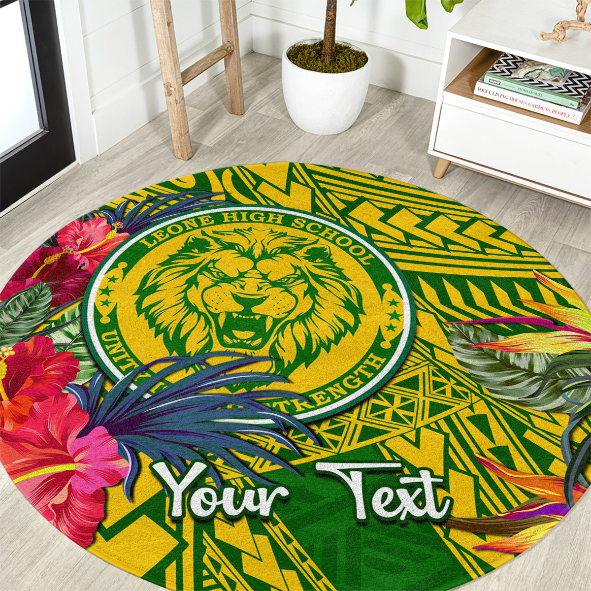personalised-leone-high-school-round-carpet-american-samoa-schools-polynesian-tropical-flowers