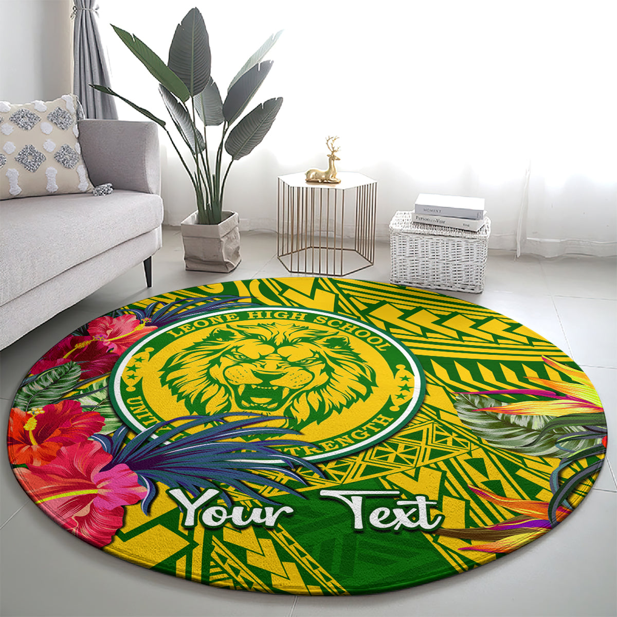 personalised-leone-high-school-round-carpet-american-samoa-schools-polynesian-tropical-flowers