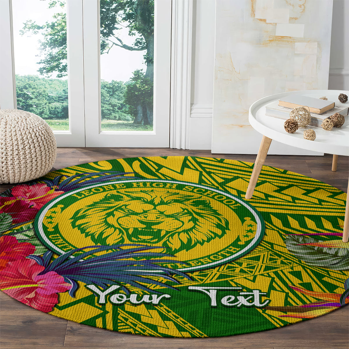 personalised-leone-high-school-round-carpet-american-samoa-schools-polynesian-tropical-flowers