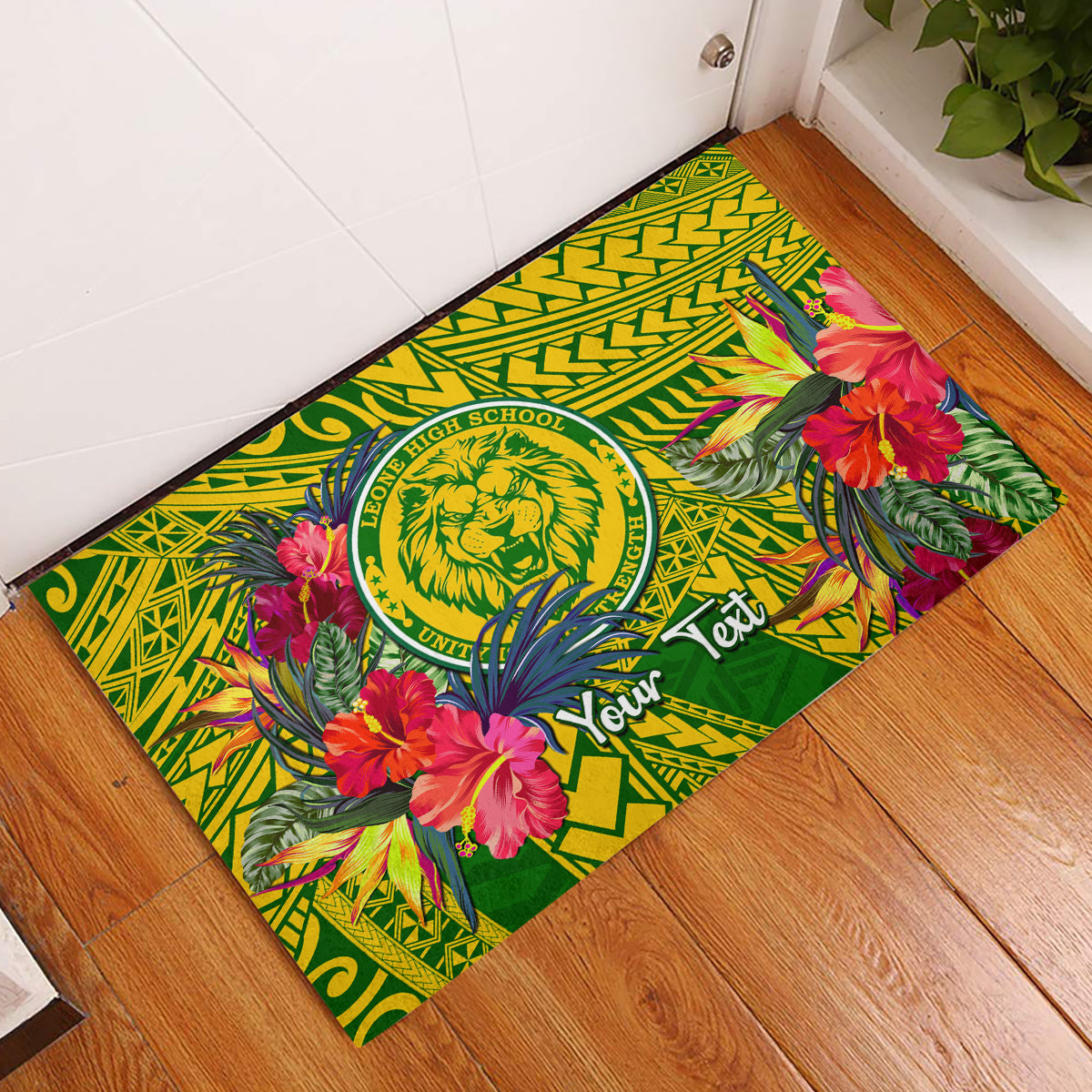 Personalised Leone High School Rubber Doormat American Samoa Schools Polynesian Tropical Flowers - Wonder Print Shop