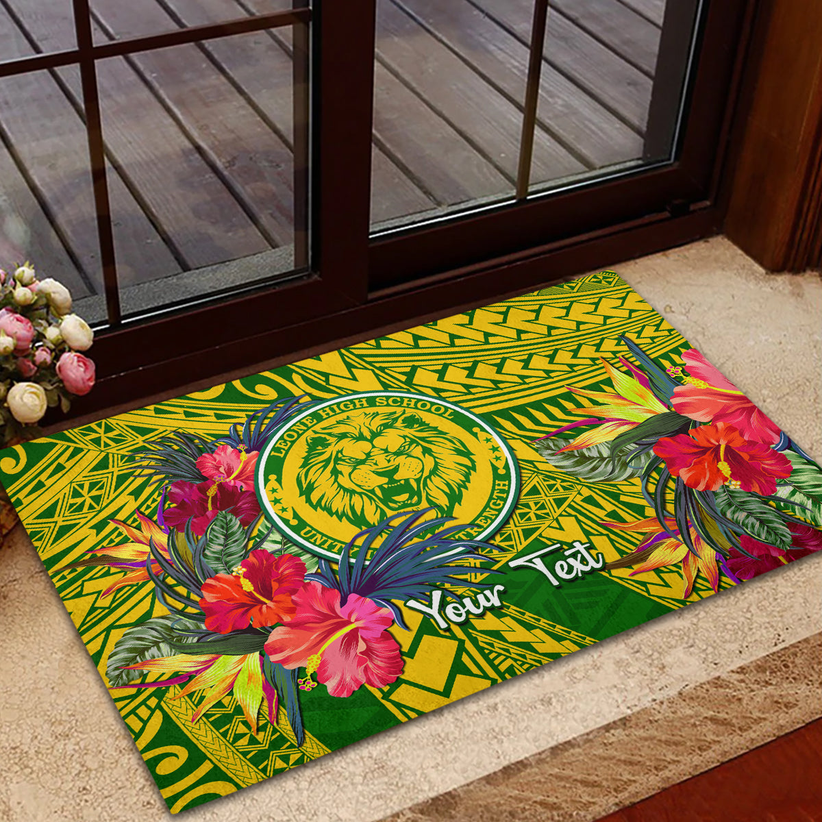 Personalised Leone High School Rubber Doormat American Samoa Schools Polynesian Tropical Flowers - Wonder Print Shop