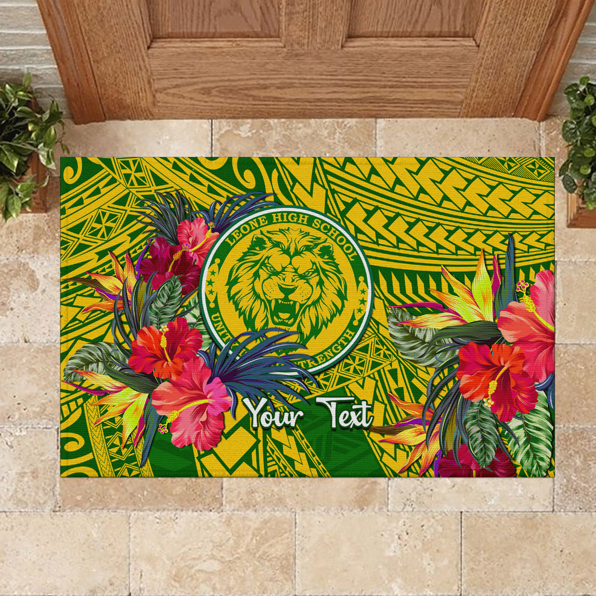 Personalised Leone High School Rubber Doormat American Samoa Schools Polynesian Tropical Flowers - Wonder Print Shop