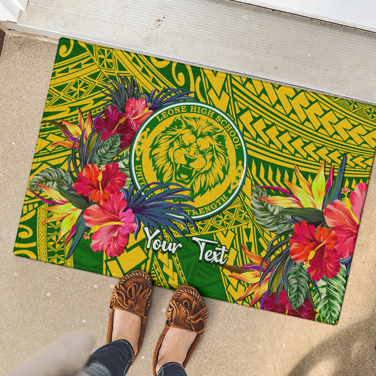 Personalised Leone High School Rubber Doormat American Samoa Schools Polynesian Tropical Flowers - Wonder Print Shop