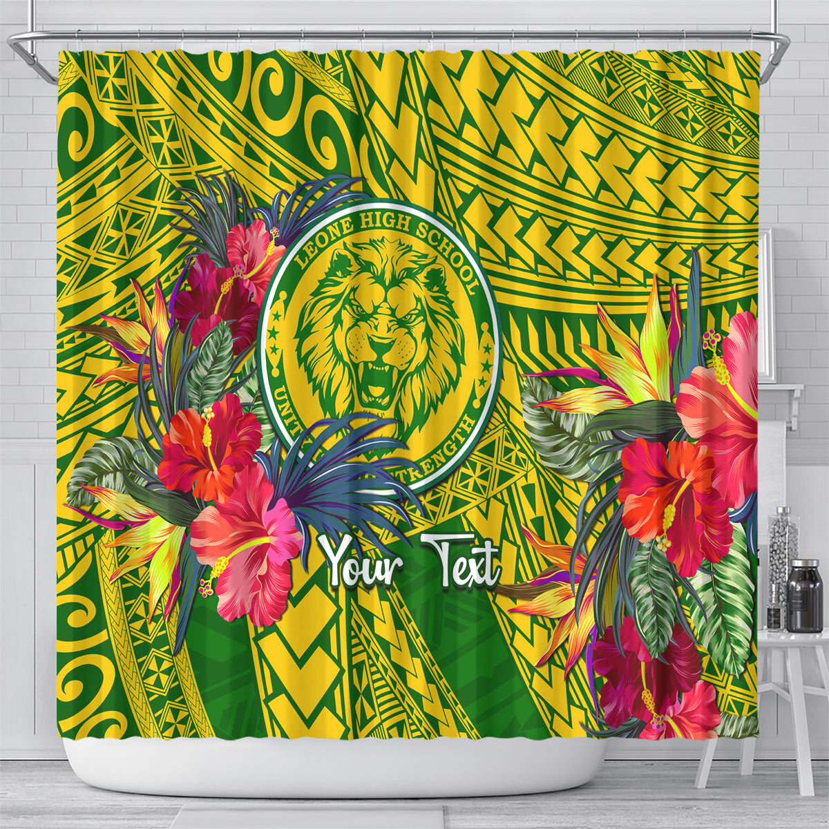 personalised-leone-high-school-shower-curtain-american-samoa-schools-polynesian-tropical-flowers