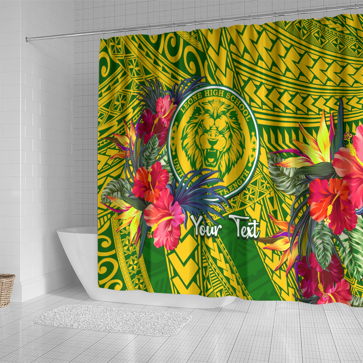 personalised-leone-high-school-shower-curtain-american-samoa-schools-polynesian-tropical-flowers
