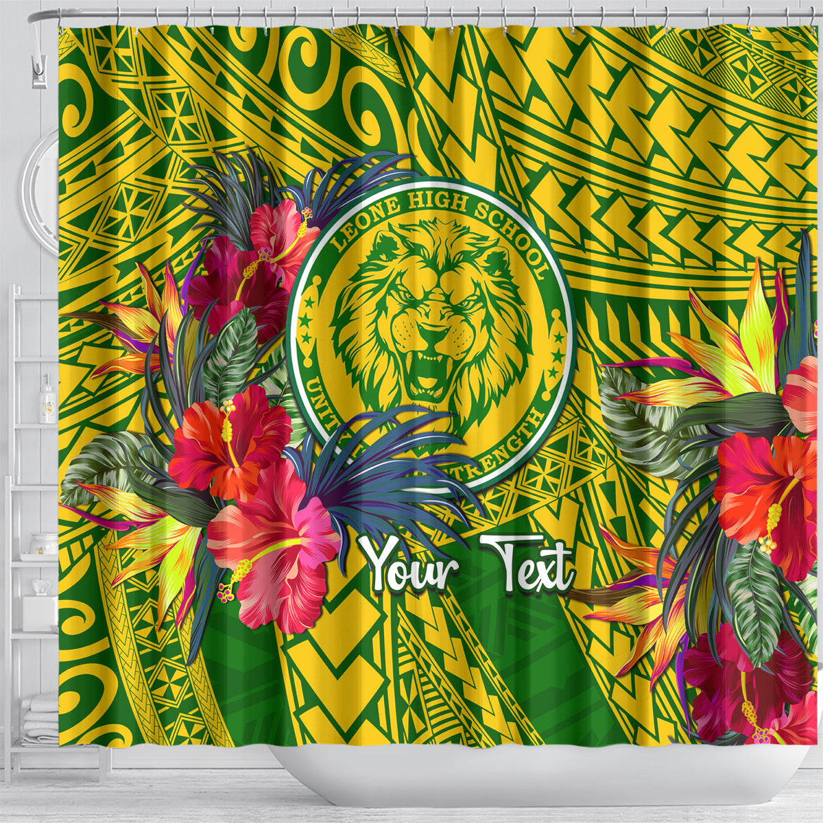 personalised-leone-high-school-shower-curtain-american-samoa-schools-polynesian-tropical-flowers