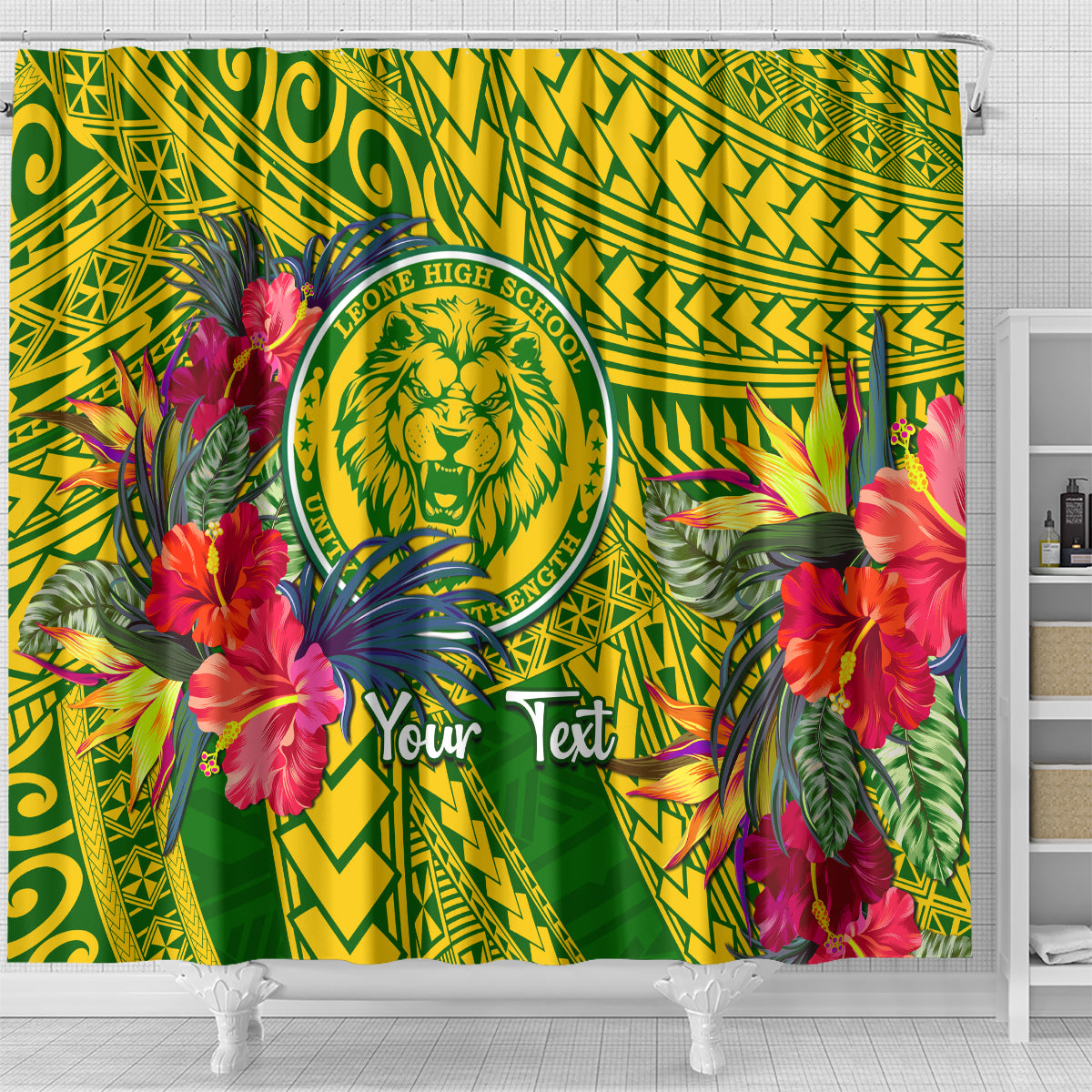personalised-leone-high-school-shower-curtain-american-samoa-schools-polynesian-tropical-flowers