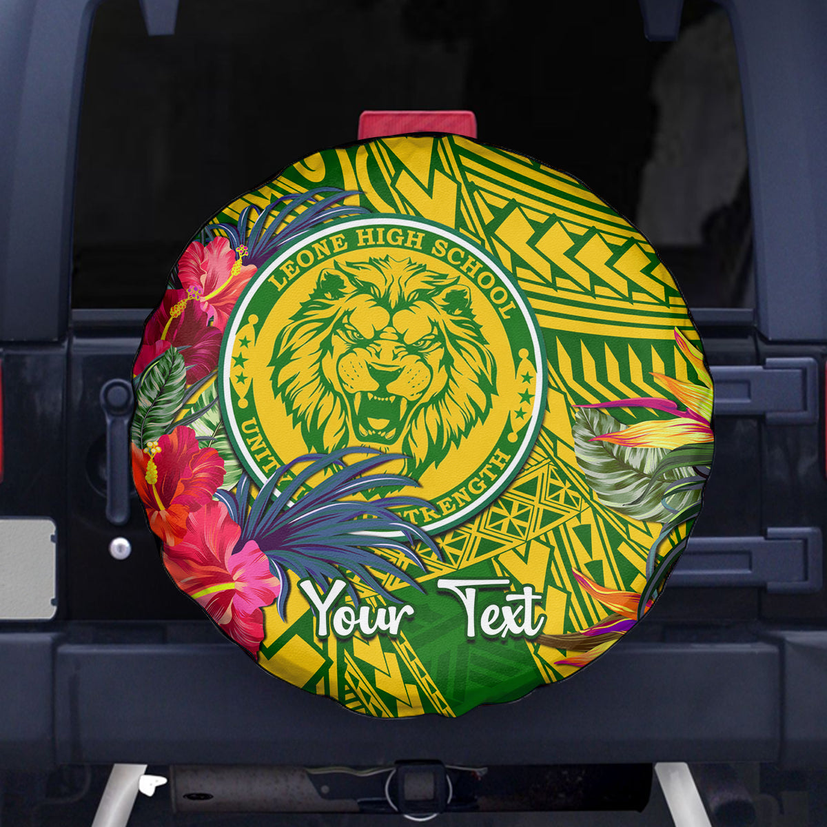 Personalised Leone High School Spare Tire Cover American Samoa Schools Polynesian Tropical Flowers - Wonder Print Shop