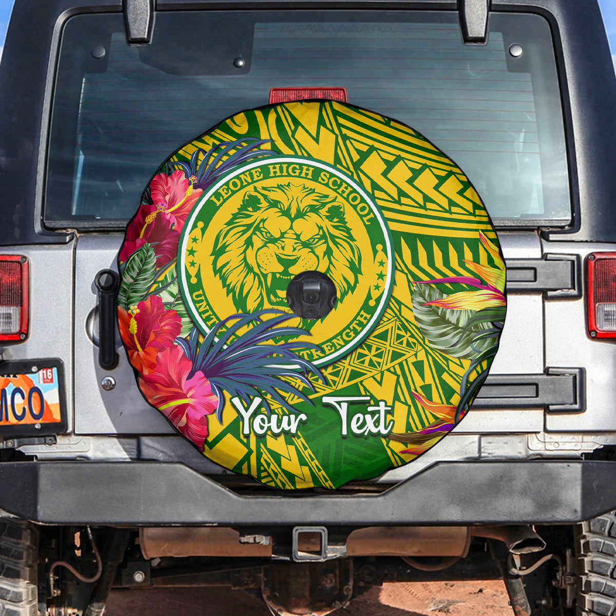 Personalised Leone High School Spare Tire Cover American Samoa Schools Polynesian Tropical Flowers - Wonder Print Shop