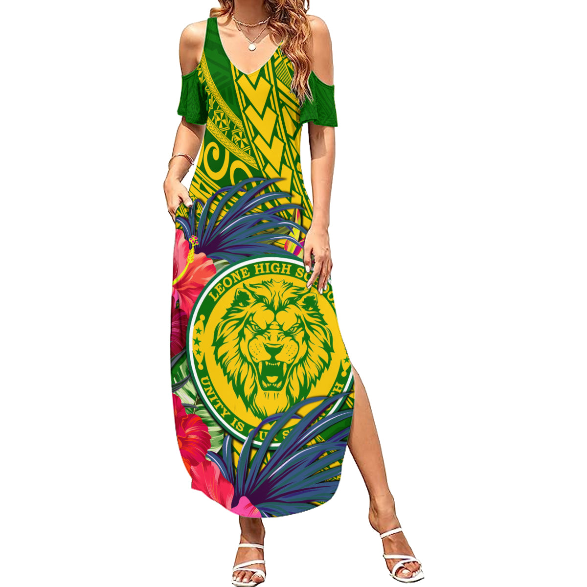Personalised Leone High School Summer Maxi Dress American Samoa Schools Polynesian Tropical Flowers - Wonder Print Shop