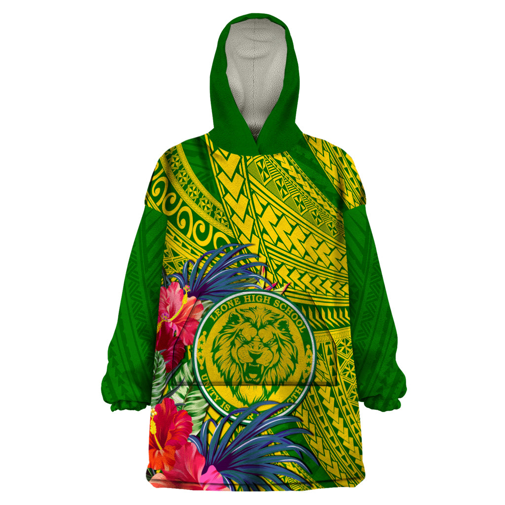 Personalised Leone High School Wearable Blanket Hoodie American Samoa Schools Polynesian Tropical Flowers - Wonder Print Shop