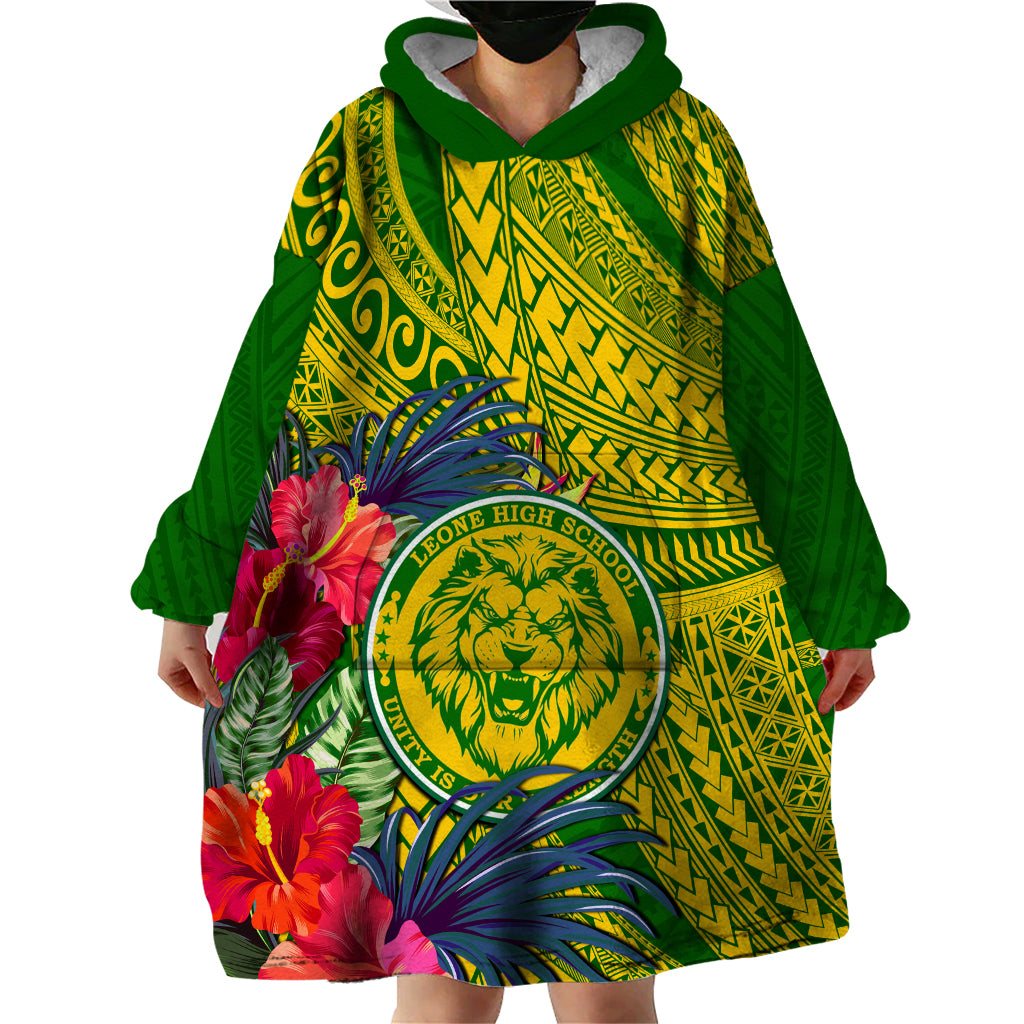 Personalised Leone High School Wearable Blanket Hoodie American Samoa Schools Polynesian Tropical Flowers - Wonder Print Shop