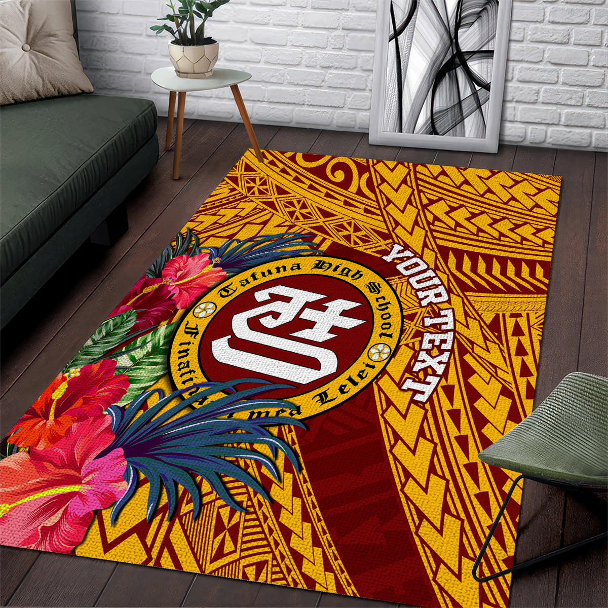 Personalised Tafuna High School Area Rug American Samoa Schools Polynesian Tropical Flowers - Wonder Print Shop