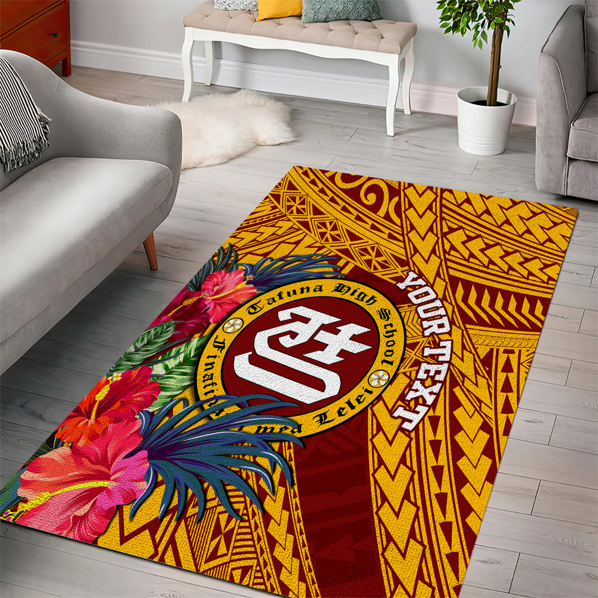 Personalised Tafuna High School Area Rug American Samoa Schools Polynesian Tropical Flowers - Wonder Print Shop