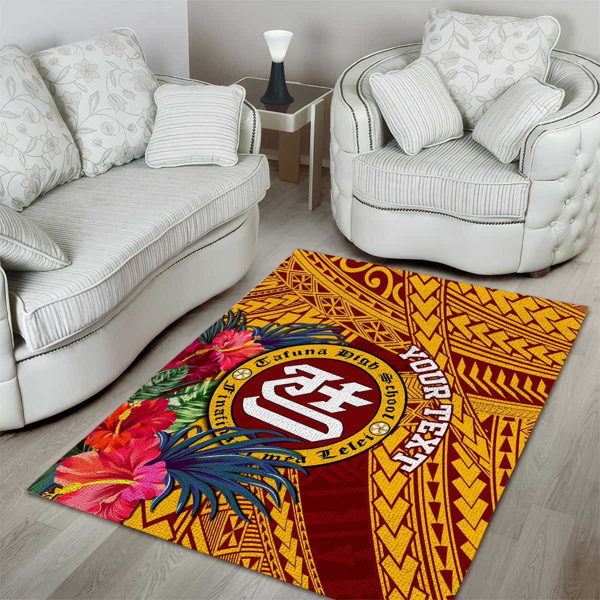 Personalised Tafuna High School Area Rug American Samoa Schools Polynesian Tropical Flowers - Wonder Print Shop