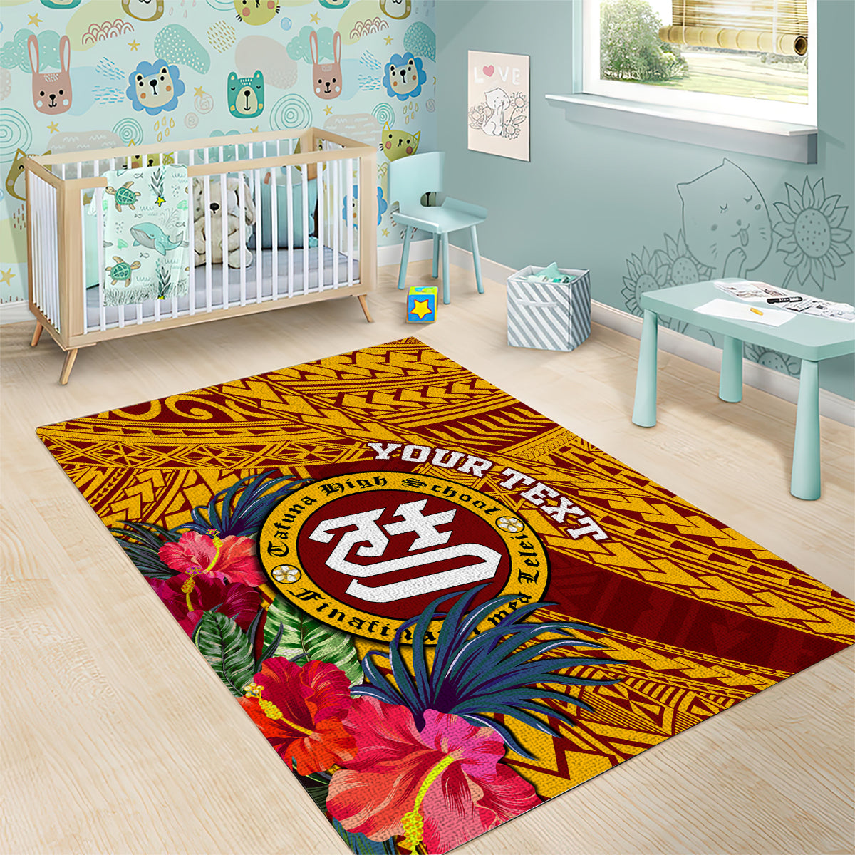 Personalised Tafuna High School Area Rug American Samoa Schools Polynesian Tropical Flowers - Wonder Print Shop