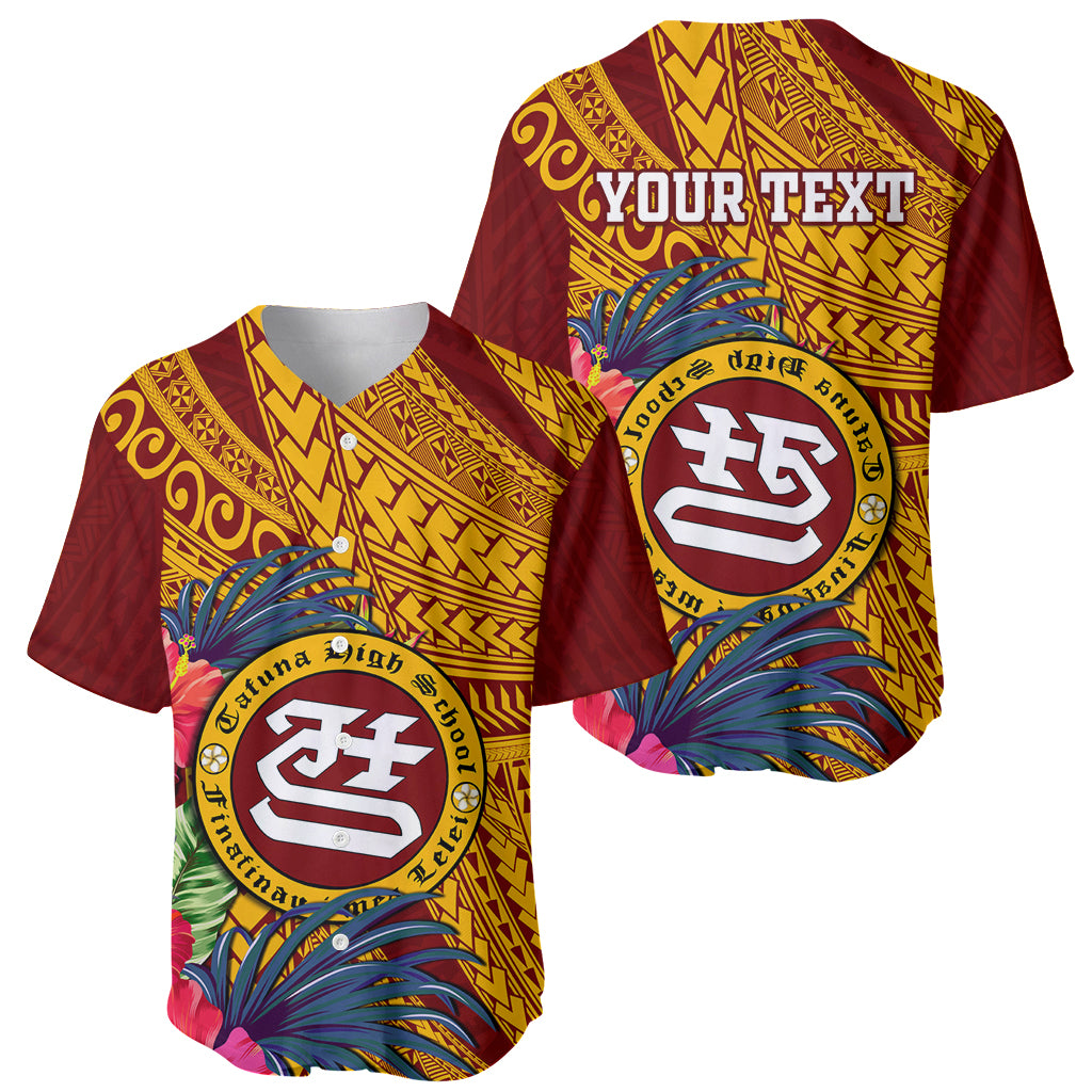 Personalised Tafuna High School Baseball Jersey American Samoa Schools Polynesian Tropical Flowers - Wonder Print Shop
