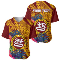 Personalised Tafuna High School Baseball Jersey American Samoa Schools Polynesian Tropical Flowers - Wonder Print Shop