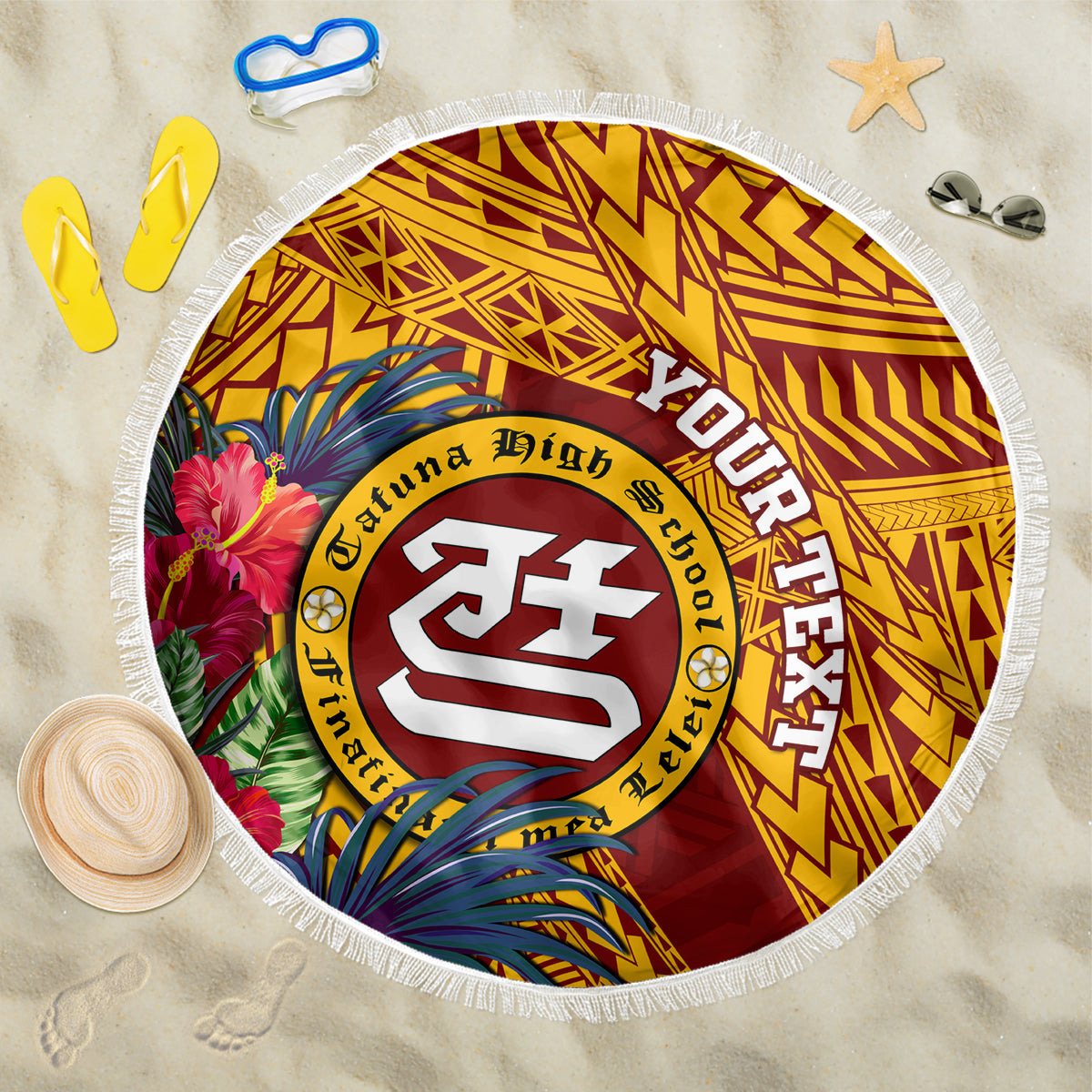 Personalised Tafuna High School Beach Blanket American Samoa Schools Polynesian Tropical Flowers - Wonder Print Shop