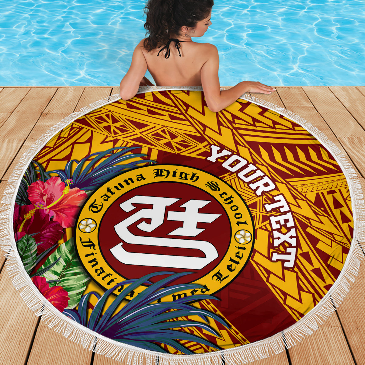Personalised Tafuna High School Beach Blanket American Samoa Schools Polynesian Tropical Flowers - Wonder Print Shop