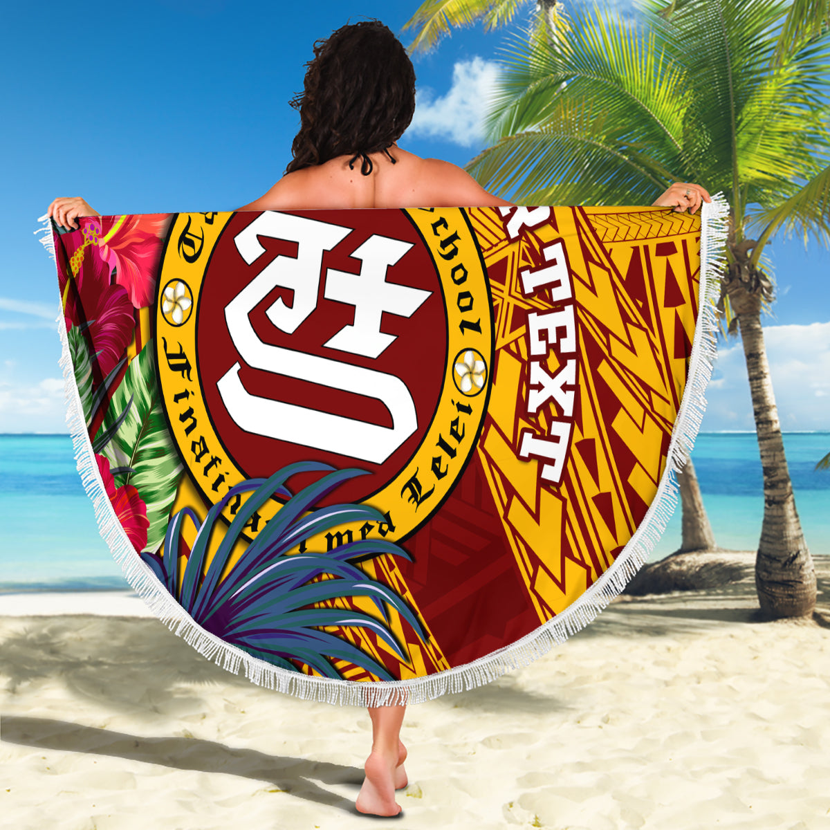 Personalised Tafuna High School Beach Blanket American Samoa Schools Polynesian Tropical Flowers - Wonder Print Shop